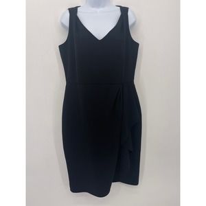 Lafayette 148 Dress Women 12 Black Sheath Career Faux Wrap Skirt Ruffle Office